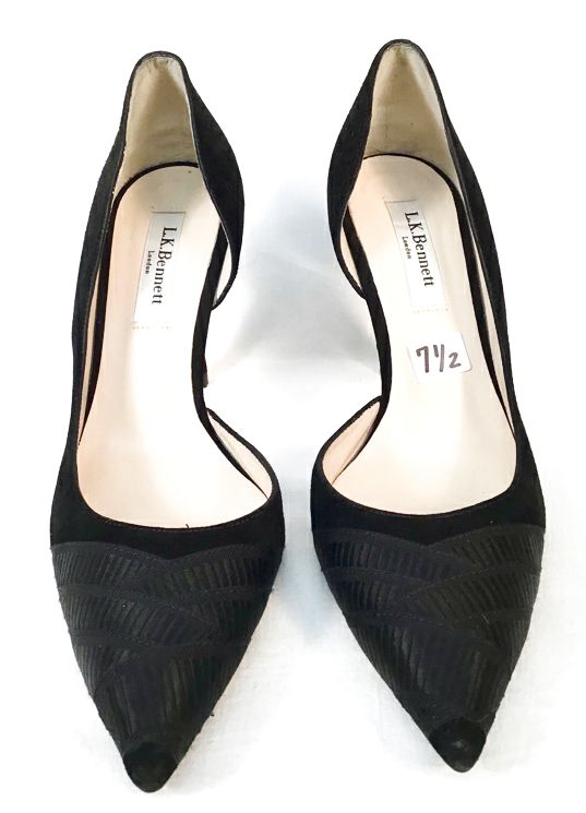 L.K. BENNETT Black Suede Ribbon Tie Pumps 38