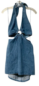 MUMU Lt Wash Denim Ring Accent Waist Cut-Out "Oslo" Halter Dress