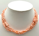 Angel Skin Coral 3-Strand Necklace w/6 Carved Coral Stations
