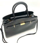 DEMELLIER Black Grained Leather Structure Midi Hudson Satchel