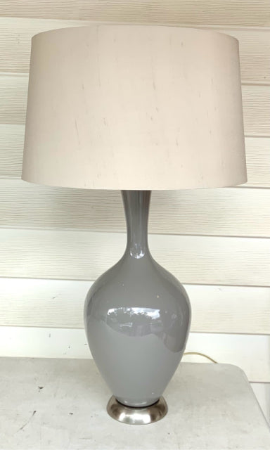 Crate & Barrel Gray Ceramic Lamp with Silk Drum Shade