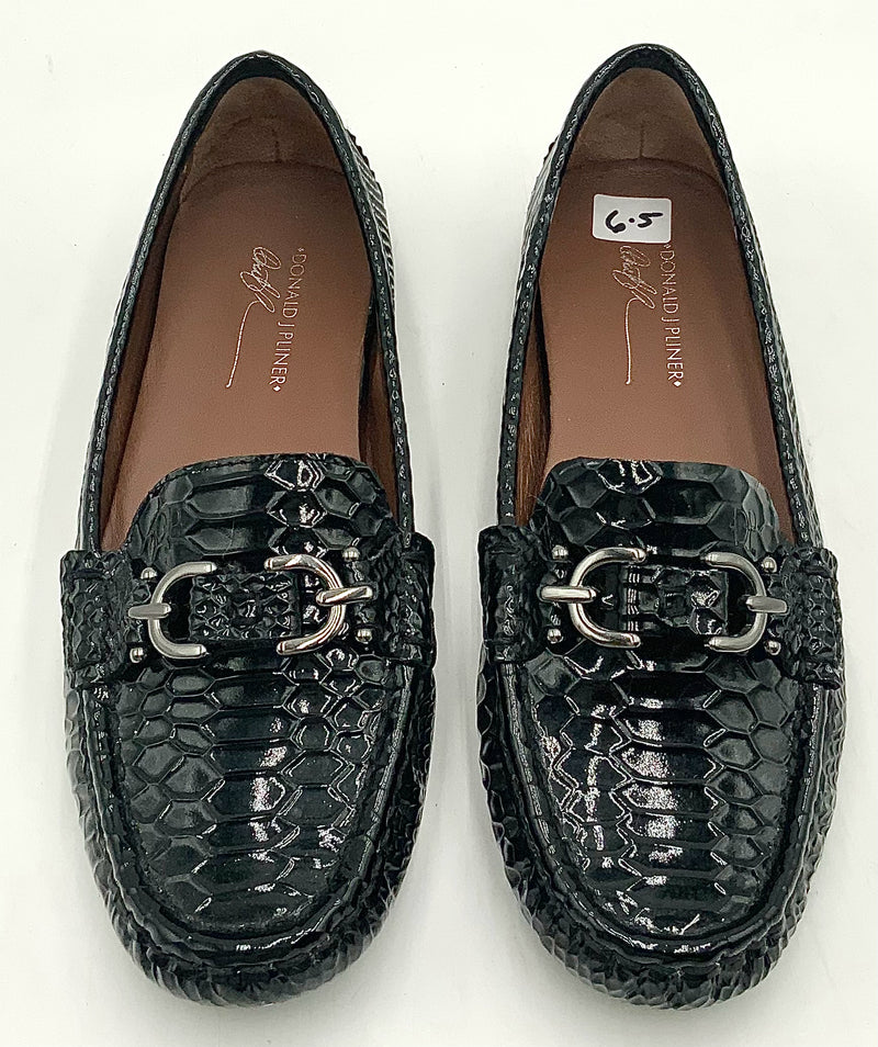 DONALD PLINER Black Patent Embossed Leather Viky Loafers 6.5