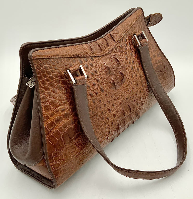 CROCODEE Brown Genuine Crocodile East West Shoulder Bag