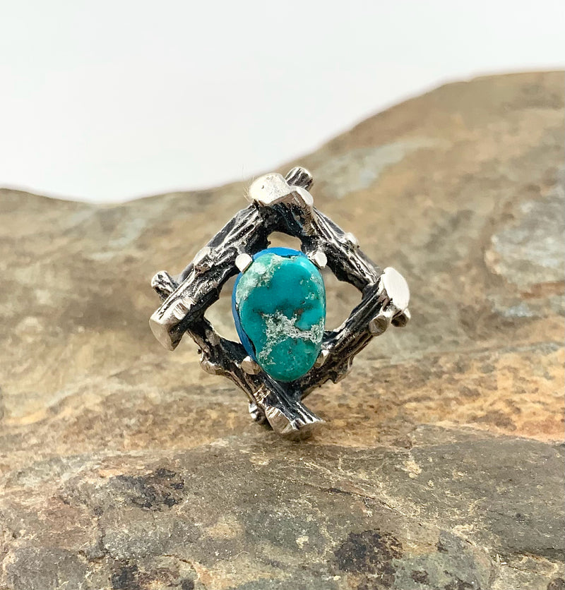 Artisan Sterling Silver & Turquoise Twig Motif Ring