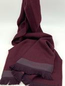 CANALI Burgundy Plum Chevron Logo Fringe Scarf