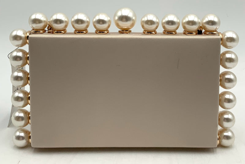 INC Champagne Satin Faux Pearl Chain Bag