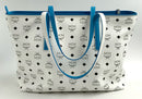 MCM White Black Coated Canvas Visetos Blue Trim Anya Tote