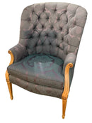 Baker Tufted Arm Chair with Damask Upholstery