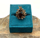10kt Gold & Garnet Leafy Vines Motif Ring
