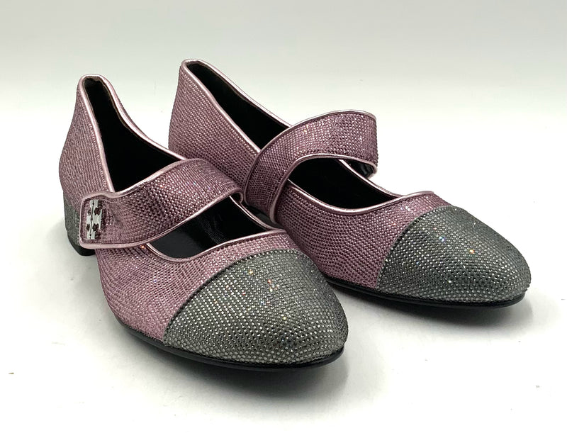 TORY BURCH Pink Silver Sparkle Embellished Maryjane Pumps 8.5