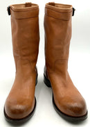 BOTTEGA VENETA Luggage Tan Distressed Leather Mid Calf Boots 40