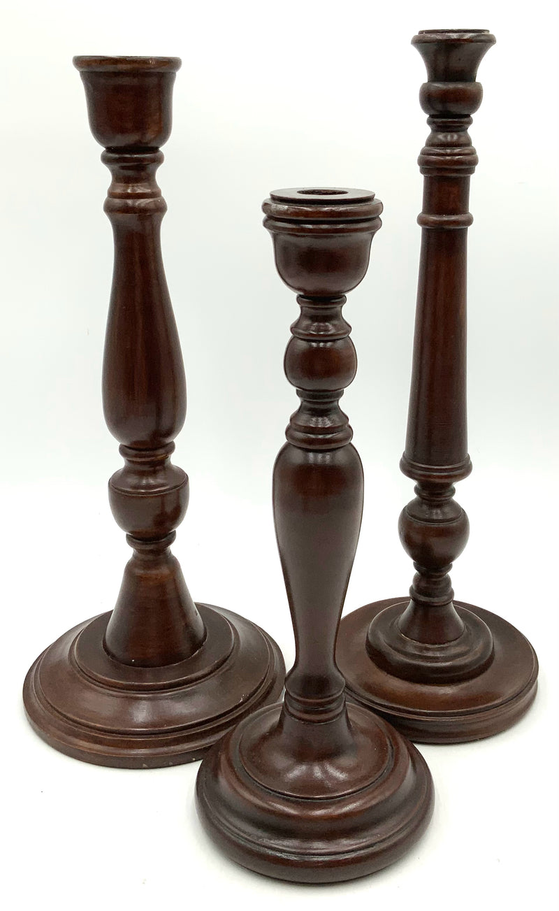 Set/3 Turned Wood Candlesticks