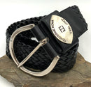 FENDI Vintage Black Braided Leather Wide Belt XS