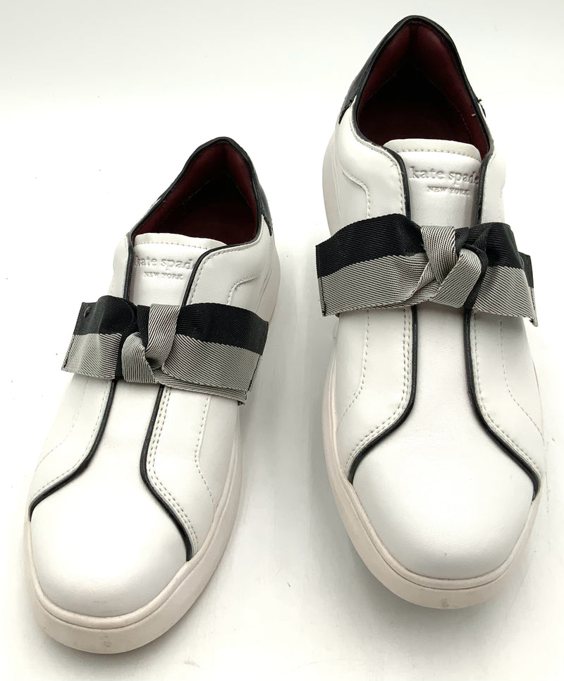 KATE SPADE White Leather Black Grey Ribbon Lexi Sneakers 10