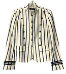 RALPH LAUREN Cream Blue Striped Linen Cotton Military Jacket