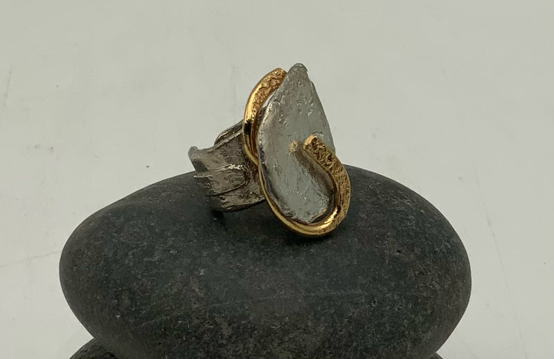 J. JANSEN 10kt Gold & Sterling Leaf Ring