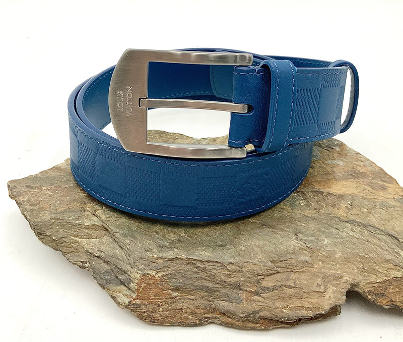 LOUIS VUITTON Blue Damier Embossed Leather Belt 90cm
