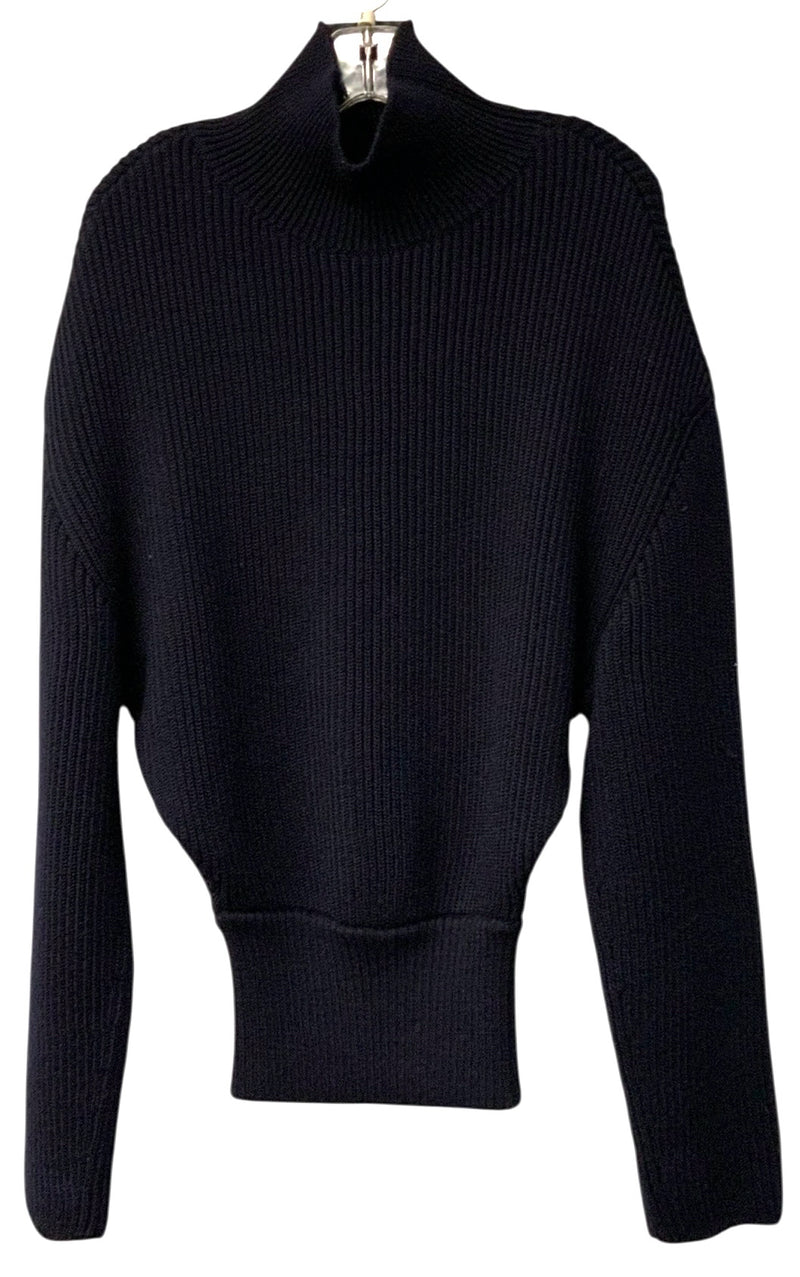 Balenciaga Italy Navy Ribbed Knit Mock Neck Sweater