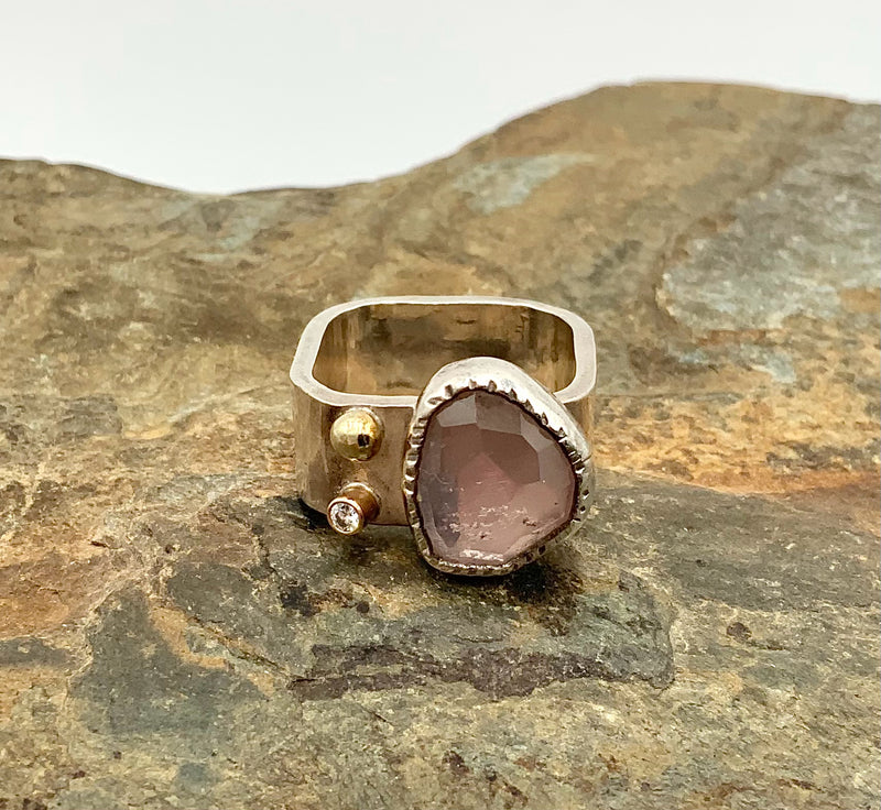 14kt Gold, Sterling, Diamond & Quartz Ring