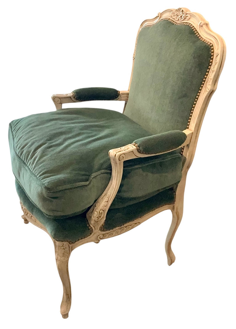Vintage French Armchair with Green Velvet Upholstery