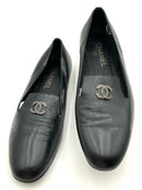 CHANEL Black Lambskin CC Cutout Loafers 39.5