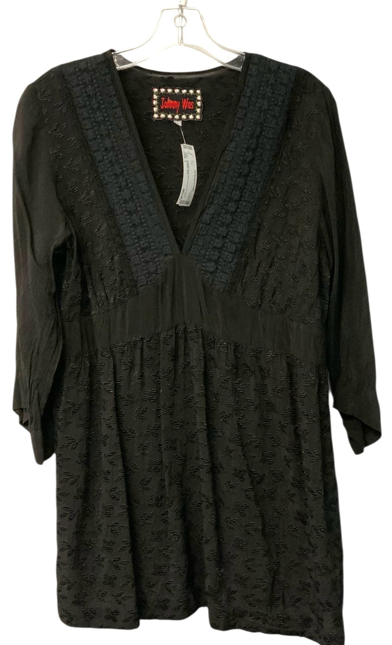 JOHNNY WAS Black Embroid V-Neck L/S Tunic