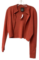 AKRIS Bergdorf Goodman Paprika Knitted Silk Crop Notched Collar Cardigan