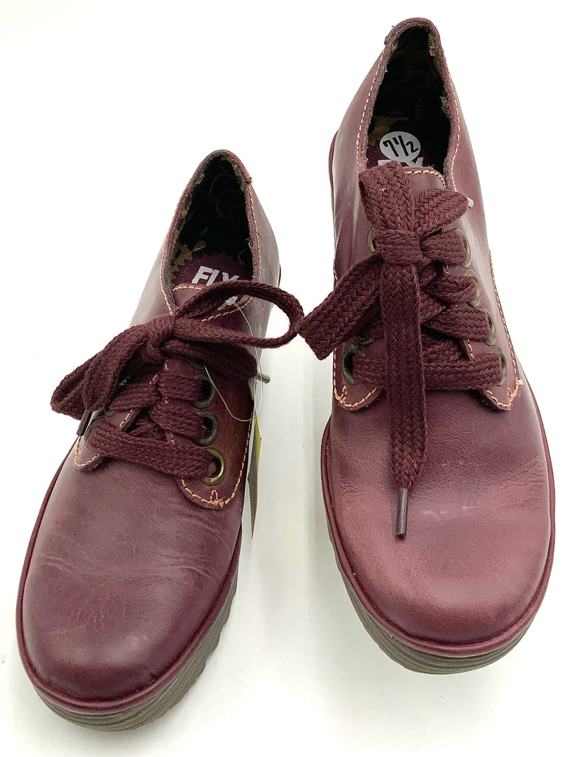 FLY LONDON Purple Leather Lace Up Oxford Wedges 38