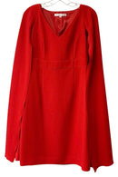 TRINA TURK Red V-Neck S/L w/Attached Cape Dress