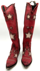 LIBERTY BLACK Red/Cream Studded Accents/ Star Inlay "Ivette" Cowboy Boots 9.5