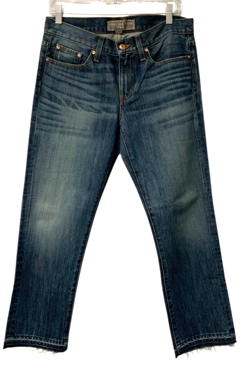 POINT SUR DENIM Lt Wash Frayed Hem Straight Leg Jeans