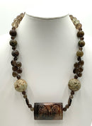 Artisan Smoky Topaz Quartz & Carved Jade Beaded Necklace