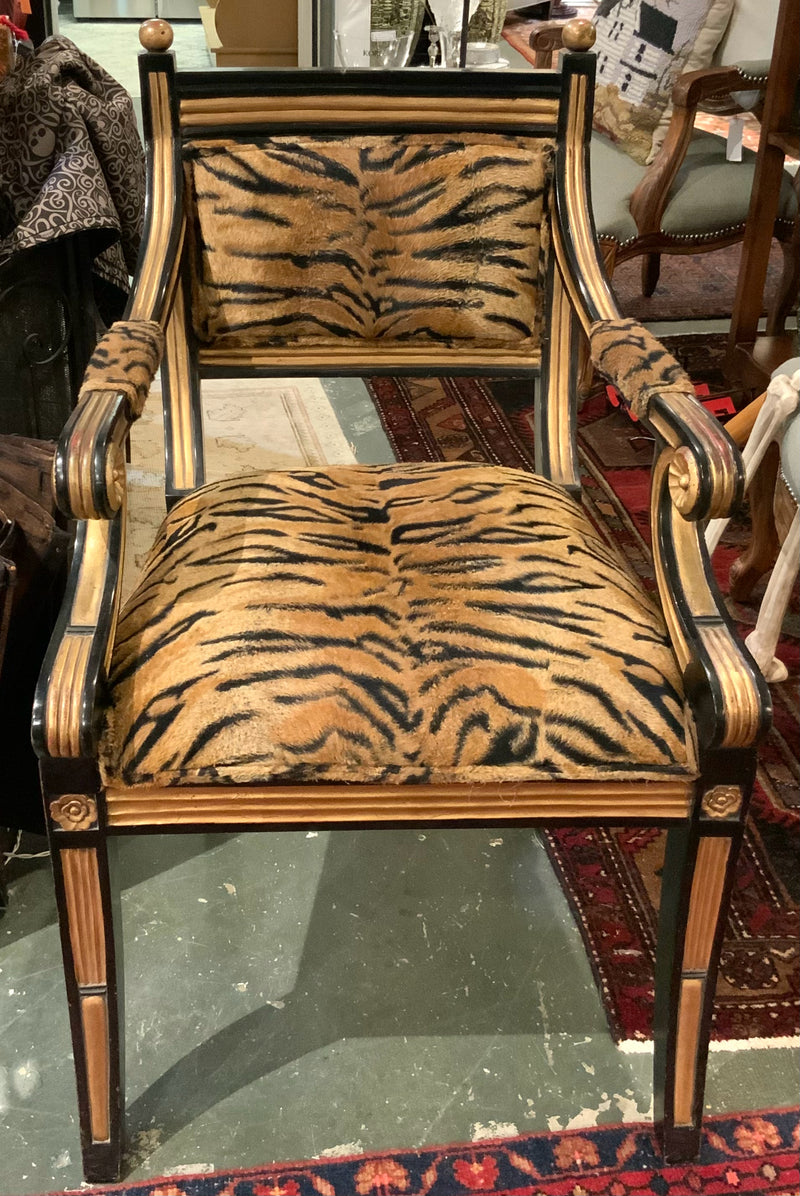 Hollywood Regency Arm Chair with Animal Print Upholstery