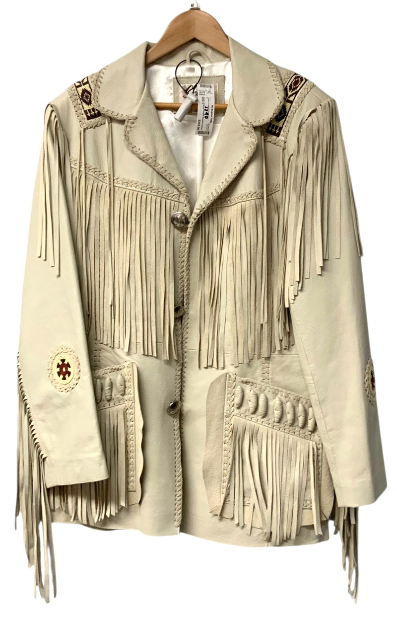 SCULLY Bone Fringed Beaded Leather Western Jacket sz 40