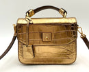 MCM Gold Croc Embossed Leather Turnlock Top Handle Crossbody Bag