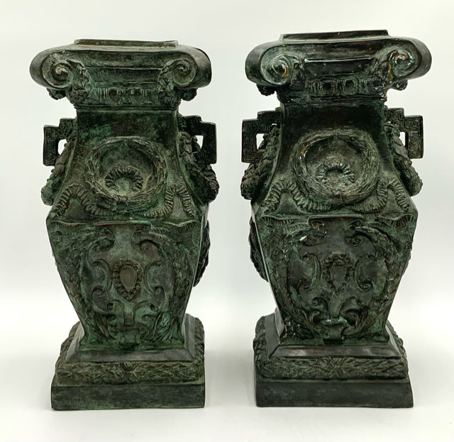 Pair of Maitland Smith Verdigris Bronze Urn Vases