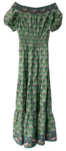 BODEN Green/Blue/Pink Floral Smocked Waistband Tiered S/S Maxi Dress