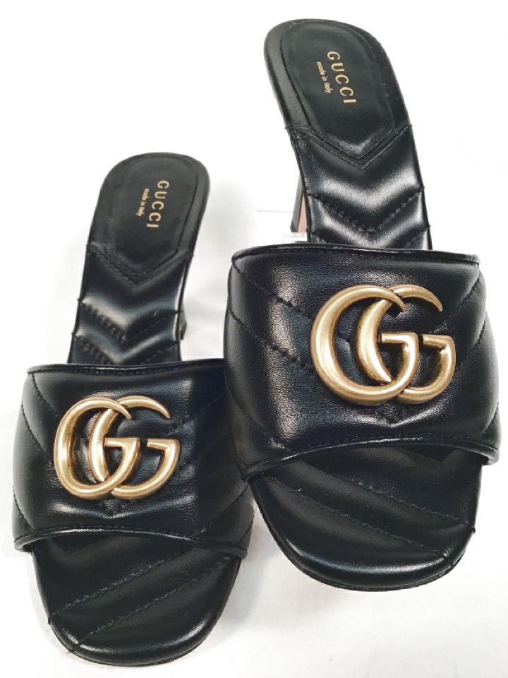 GUCCI Black Quilted Leather GG Marmont Mules 36