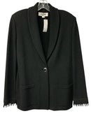 ST JOHN Black w/Fringe Cuffs One Button Knit Jacket