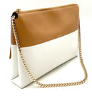 COACH Tan White Two Tone Textured Leather Goldtone Chain Bag