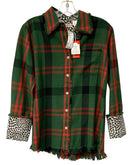 TIZZIE Red/Green/Black Plaid w/Contrasting Cuff L/S B/D Top