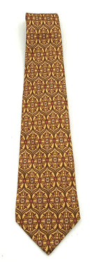 FERRAGAMO Gold/Burgundy Big Cat Medallion Silk Tie