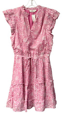 VINEYARD VINES Pink/White/Blue Floral Flutter Sleeve Split Neck Dress