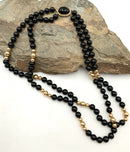 14kt Gold & Onyx 2-Strand Beaded Necklace