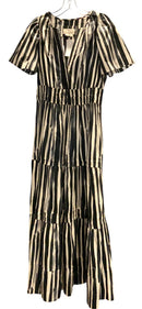 Anthropologie Black/Off-White Stripe "The Somerset" Tiered S/S Maxi Dress