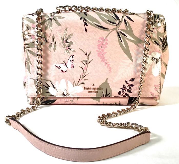 KATE SPADE Pink Floral Butterfly Leather Chain Bag