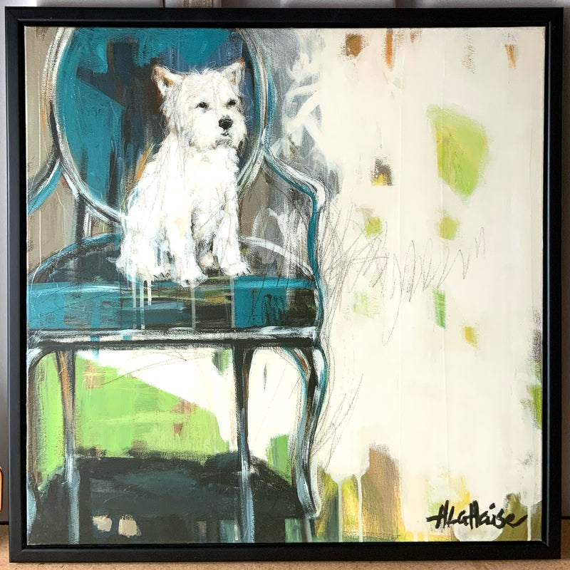"The White Stuff" Giclee of Dog in Black Frame
