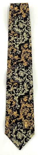 VERSACE V2 Black Silver Gold Zig Zag Patterned Silk Tie