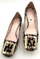 ROGER VIVIER Peach Yellow Black Leopard Square Buckle Pumps 39