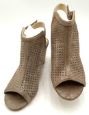 ISOLA Taupe Metallic Perforated Stacked Heel Sandals 9.5